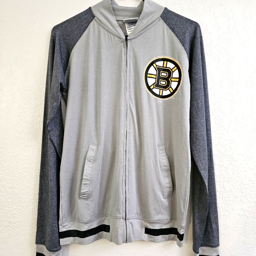 NHL Boston Bruins Gray Track Jacket Sweater Nwt Size Small